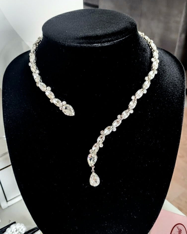 Crystal Teardrop Lariat Necklace