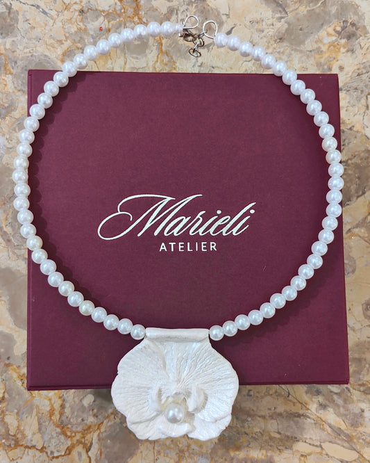 Handmade orchid pearl necklace