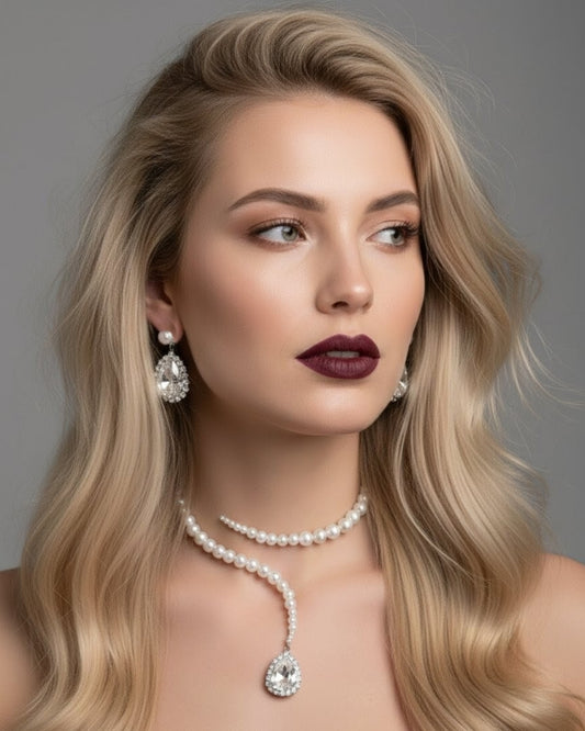 Pearl & crystal drop Set necklace & earrings