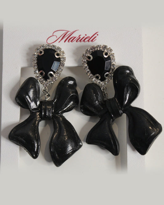 Bow ribbon with crystal earrings