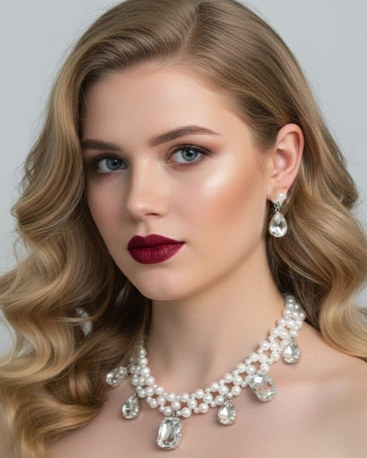 Луксузни ручно израђени сет од бисера и кристала