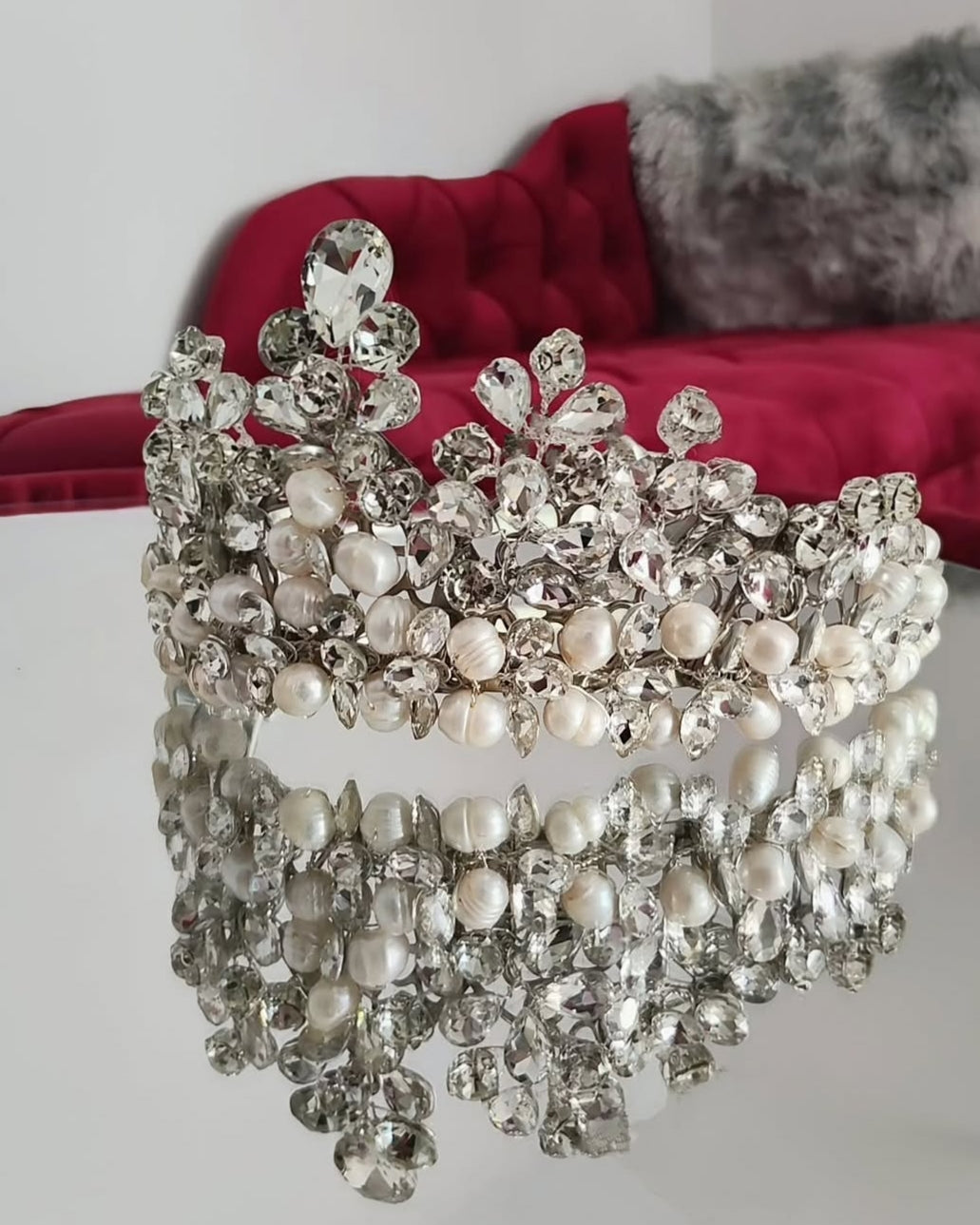 Luxury crown handmade of 100% real pearl & crystals