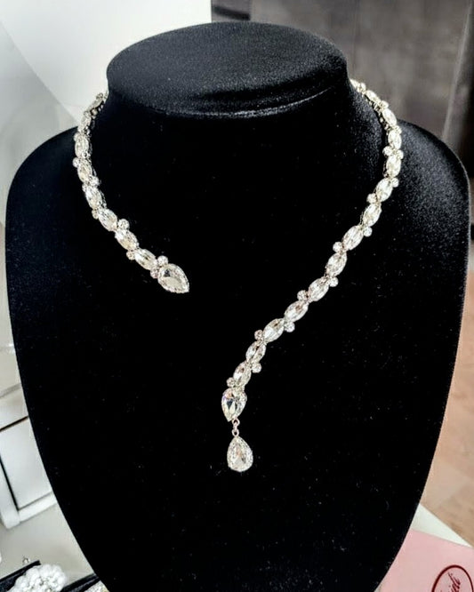 Crystal Teardrop Lariat Necklace