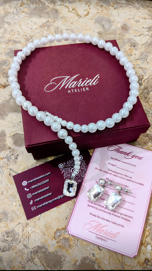 Pearl square crystal Set necklace & earrings